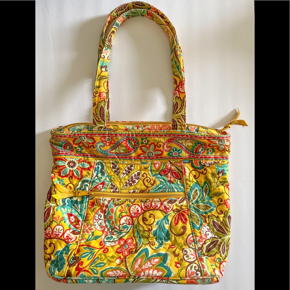 Vera Bradley Provencal Three-O Tote Zip Bag Large Yellow Turquoise Paisley